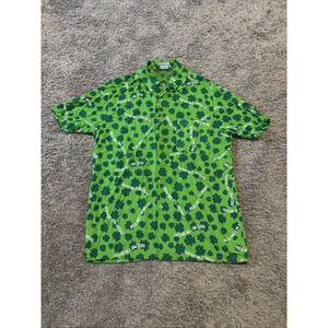 Vtg OTC Shirt Button up St Patricks Day‎ Kiss Me Irish Mens L Green Lucky Clover
